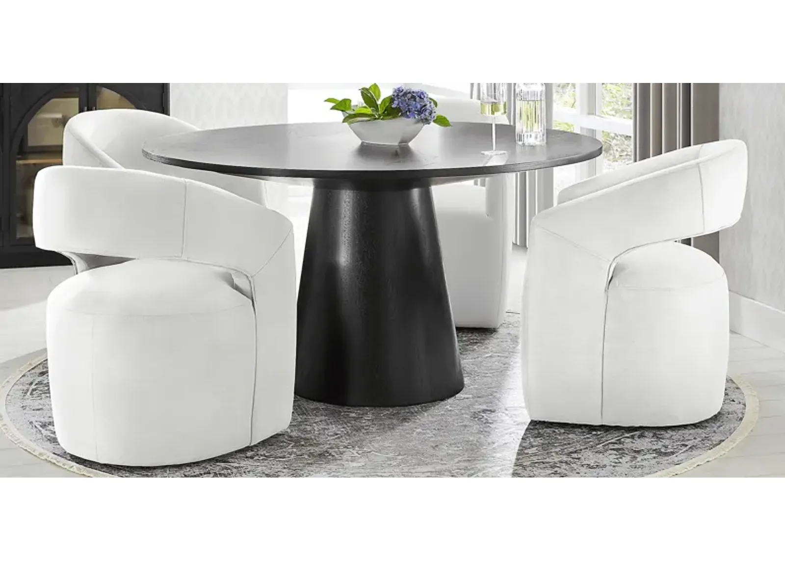 Kendall Black 5 Pc 59"" Round Dining Room with White Cascade Park Arm Chairs