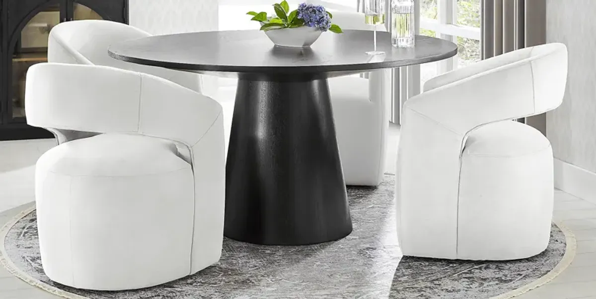 Kendall Black 5 Pc 59"" Round Dining Room with White Cascade Park Arm Chairs