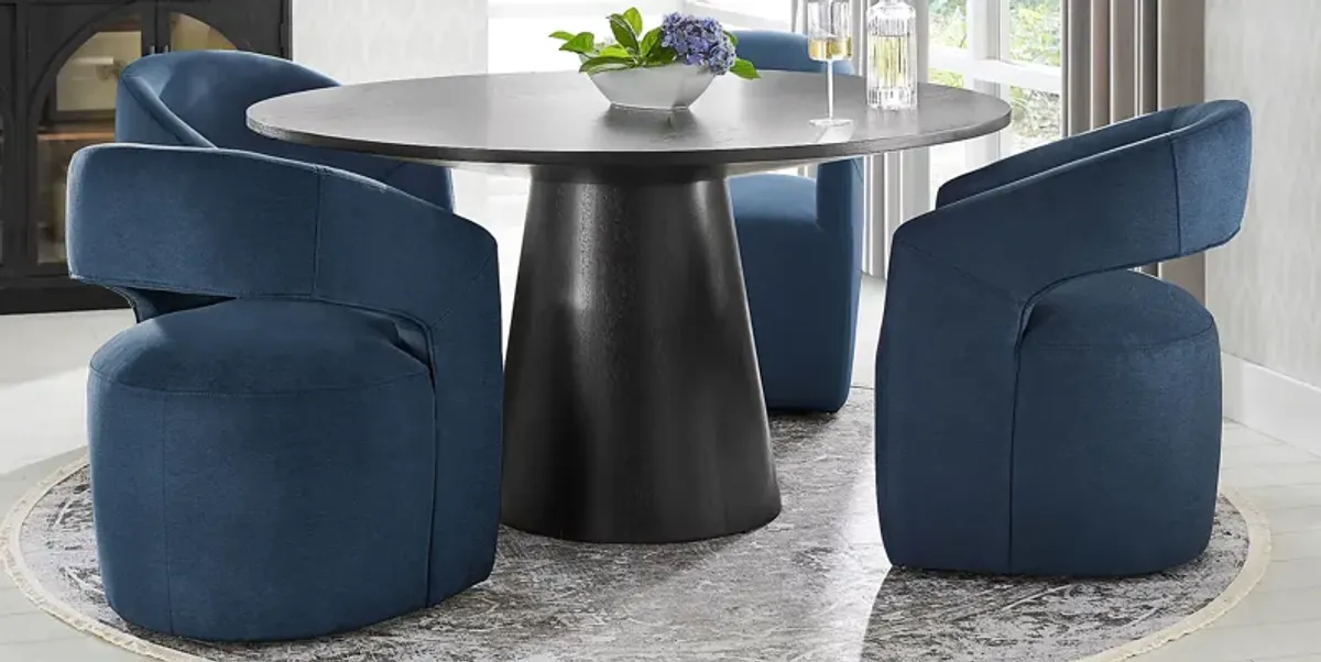 Kendall Black 5 Pc 59" Round Dining Room with Navy Cascade Park Arm Chairs