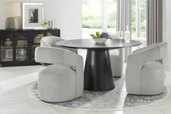 Kendall Black 5 Pc 59" Round Dining Room with Gray Cascade Park Arm Chairs