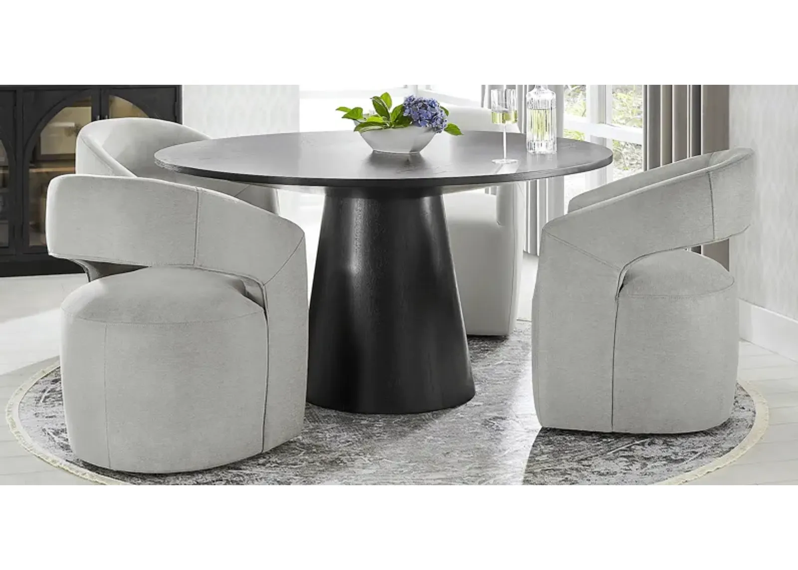 Kendall Black 5 Pc 59"" Round Dining Room with Gray Cascade Park Arm Chairs