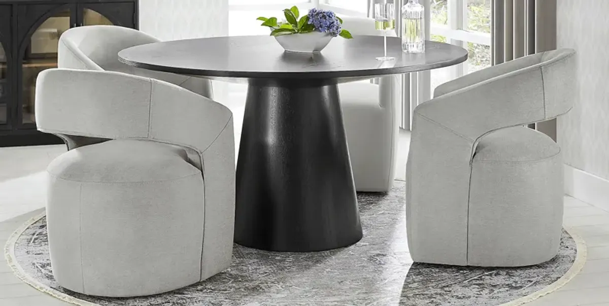 Kendall Black 5 Pc 59"" Round Dining Room with Gray Cascade Park Arm Chairs