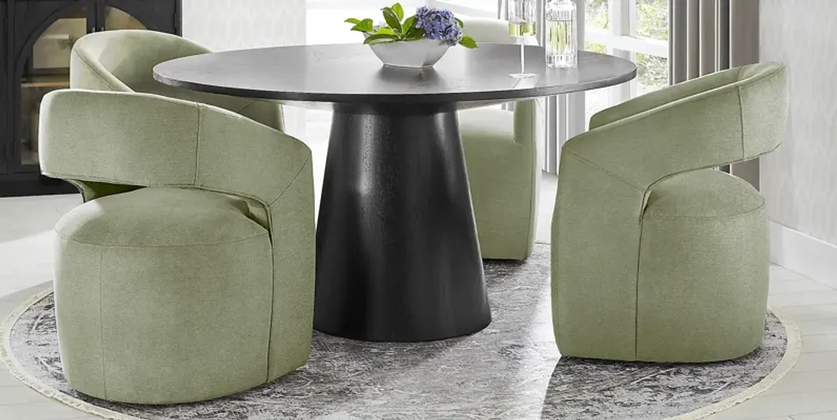 Kendall Black 5 Pc 59" Round Dining Room with Sage Cascade Park Arm Chairs