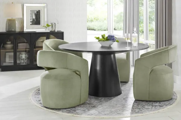 Kendall Black 5 Pc 59" Round Dining Room with Sage Cascade Park Arm Chairs