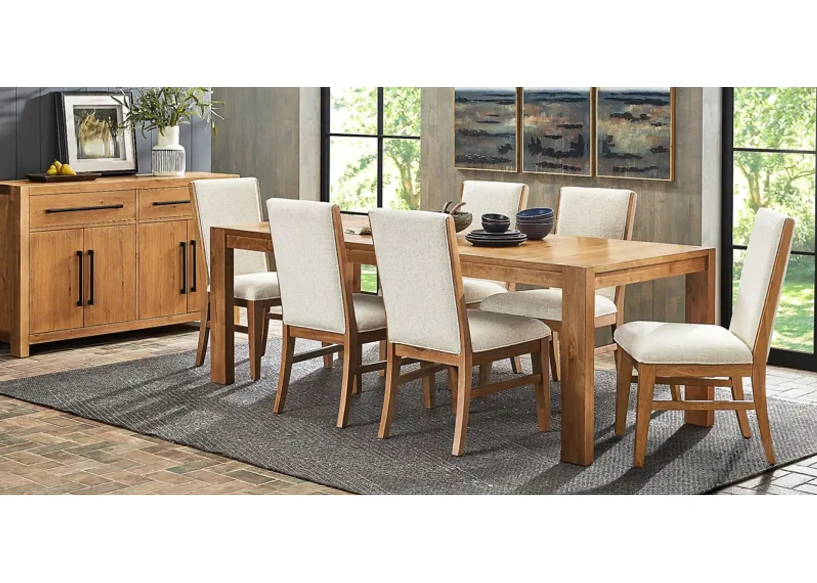 Ithaca Natural 5 Pc Dining Room with Upholstered Chairs