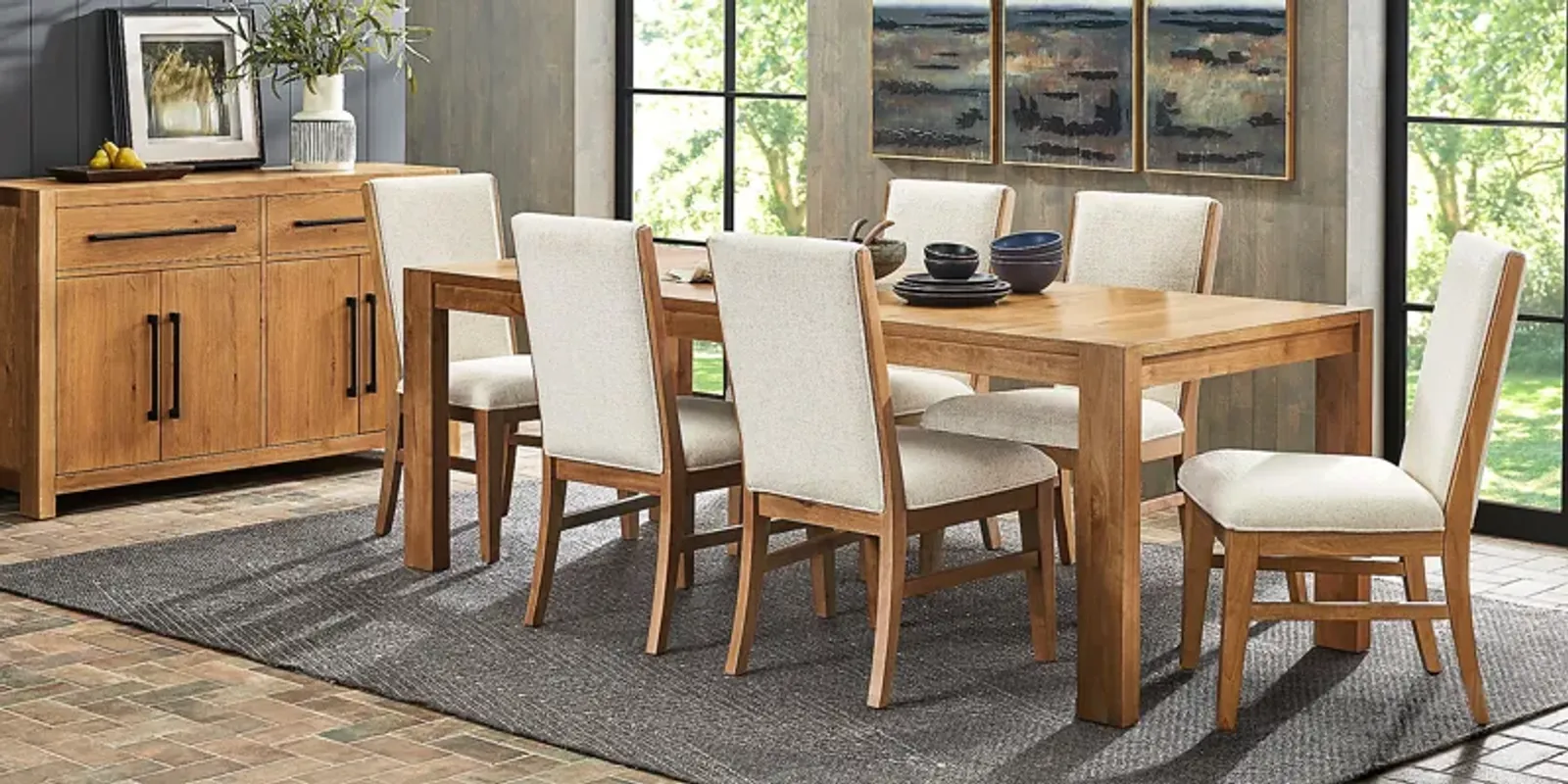 Ithaca Natural 5 Pc Dining Room with Upholstered Chairs