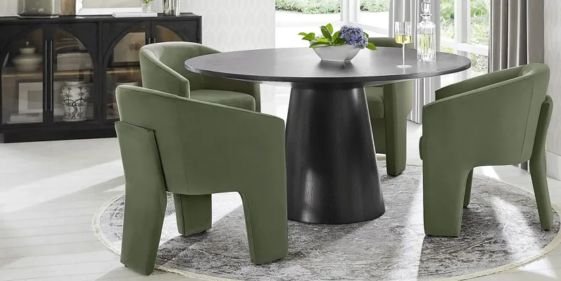 Kendall Black 5 Pc 59"" Round Dining Room with Sage Arm Chairs