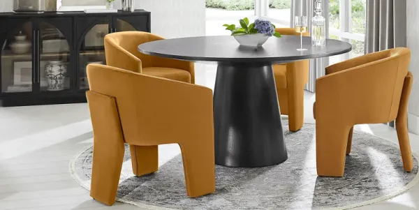 Kendall Black 5 Pc 59" Round Dining Room with Gold Arm Chairs