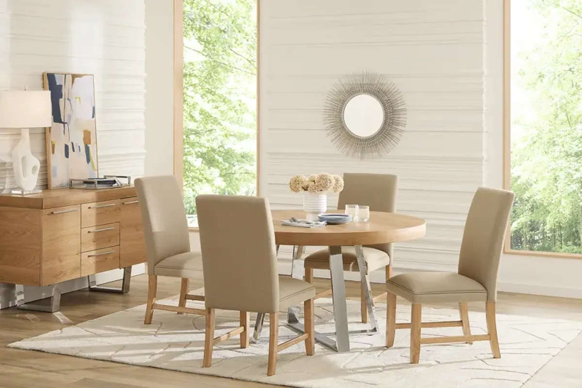 San Francisco Natural 5 Pc Round Dining Room with Brown Upholstered Chairs