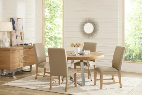 San Francisco Natural 5 Pc Round Dining Room with Brown Upholstered Chairs