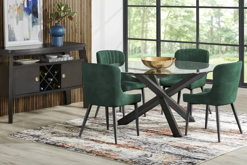 Axia Black 5 Pc Round Dining Room with Emerald Chairs