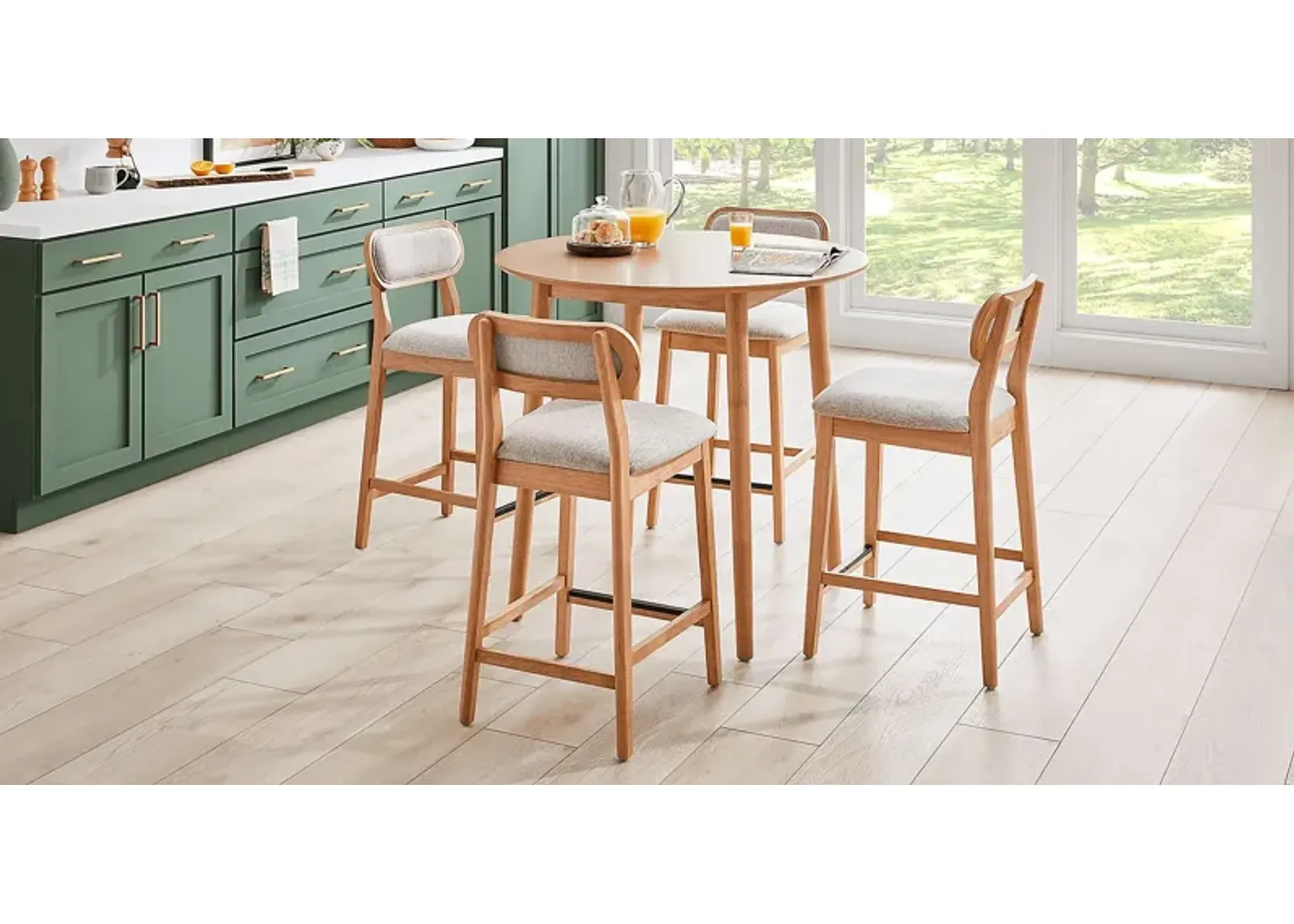 Watertown Natural 5 Pc Round Counter Height Dining Room with Upholstered Stools