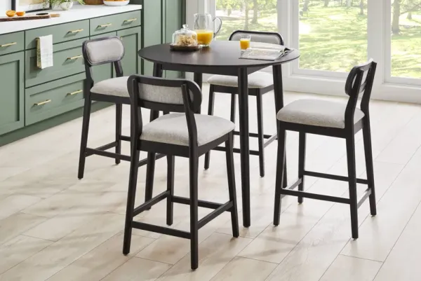 Watertown Black 5 Pc Round Counter Height Dining Room with Upholstered Stools