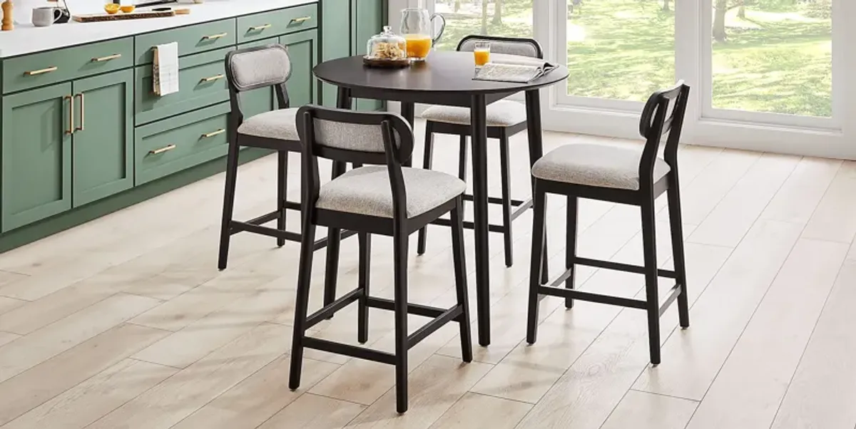 Watertown Black 5 Pc Round Counter Height Dining Room with Upholstered Stools