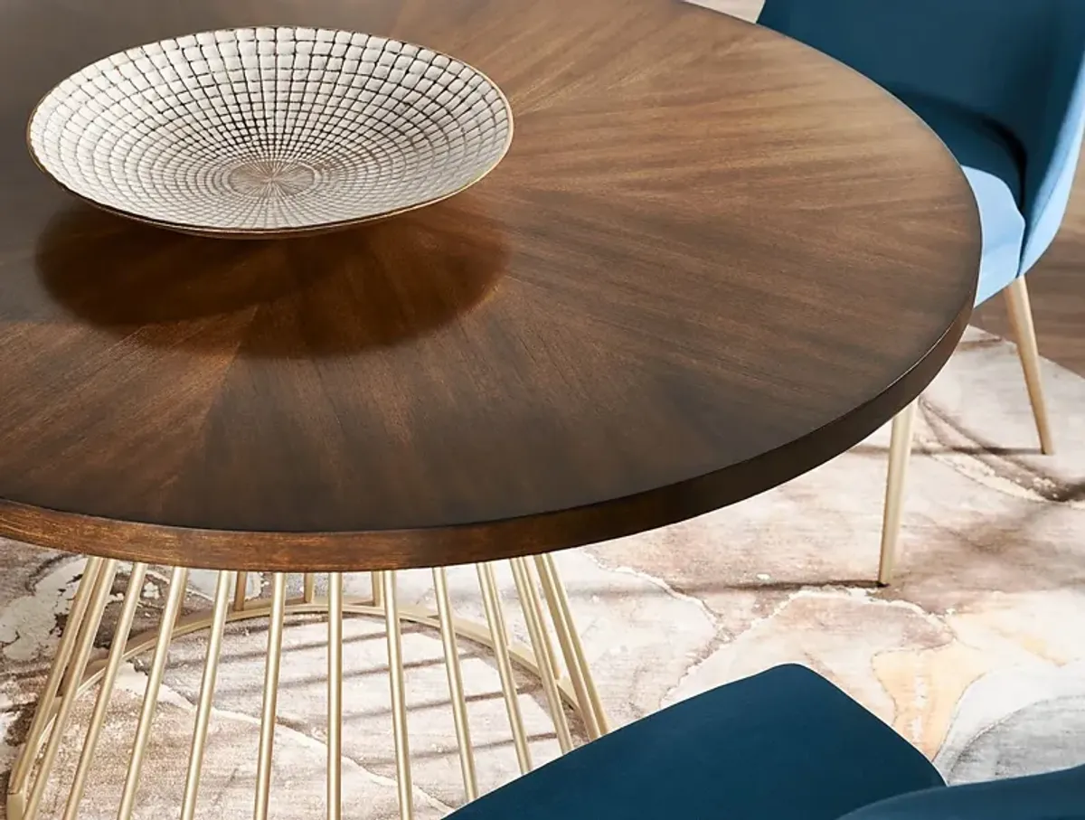 Calisi Brown 5 Pc Round Dining Room with Beige Chairs