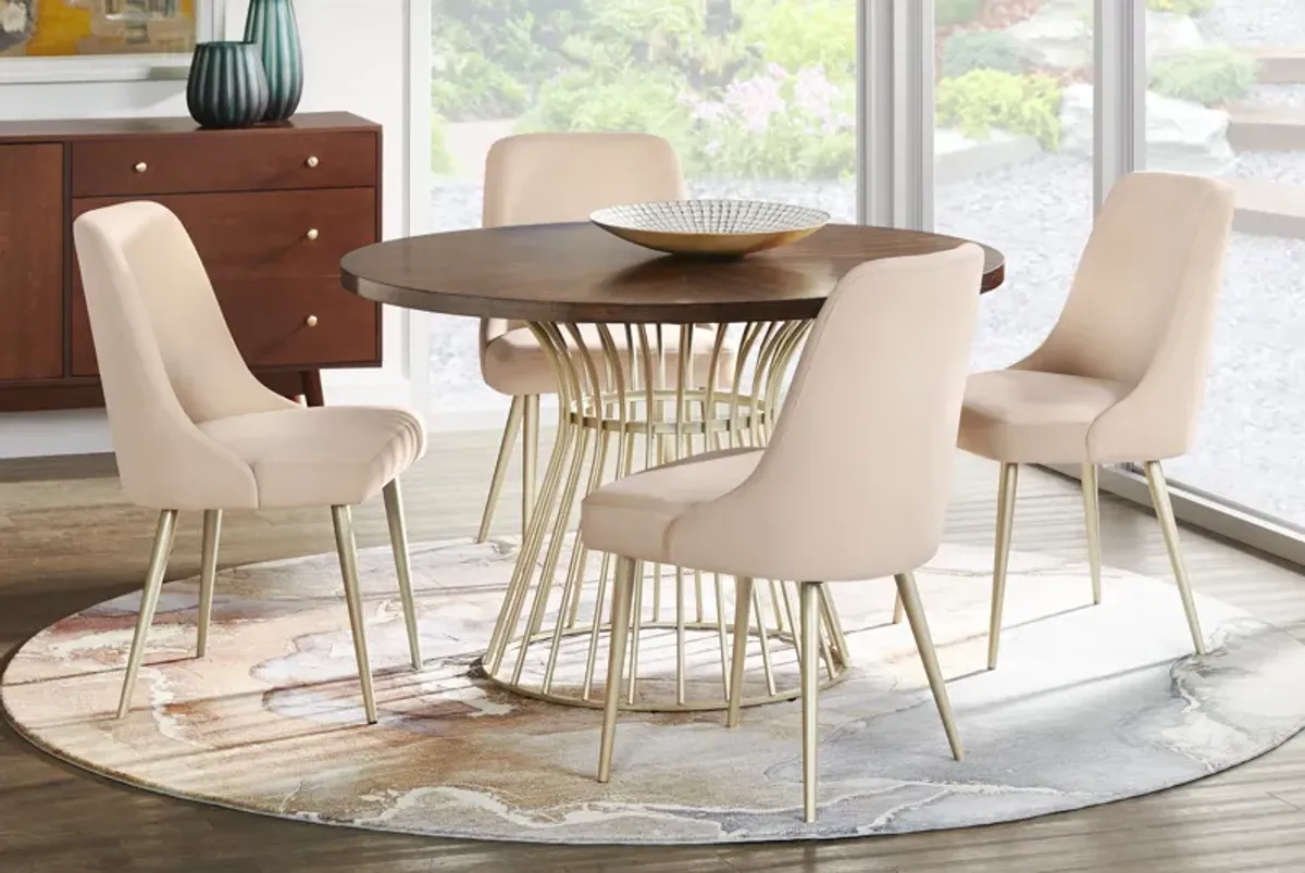 Calisi Brown 5 Pc Round Dining Room with Beige Chairs