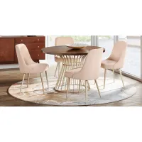 Calisi Brown 5 Pc Round Dining Room with Beige Chairs