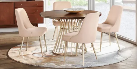 Calisi Brown 5 Pc Round Dining Room with Beige Chairs