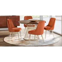 Calisi Brown 5 Pc Round Dining Room with Orange Chairs