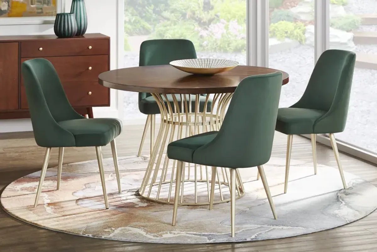 Calisi Brown 5 Pc Round Dining Room with Green Chairs