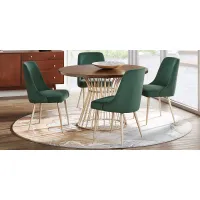 Calisi Brown 5 Pc Round Dining Room with Green Chairs