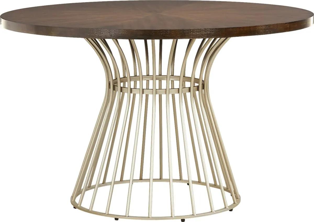 Calisi Brown 5 Pc Round Dining Room with Blue Chairs