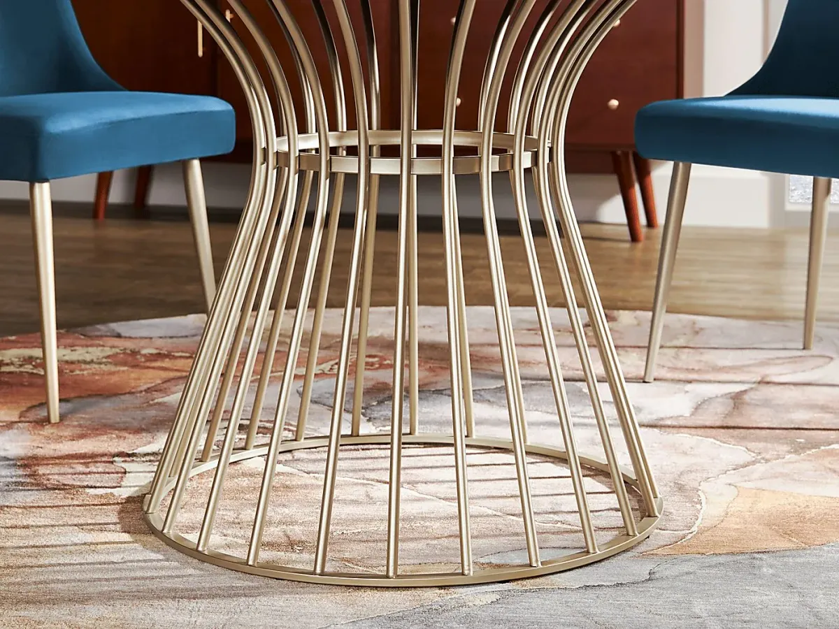 Calisi Brown 5 Pc Round Dining Room with Blue Chairs