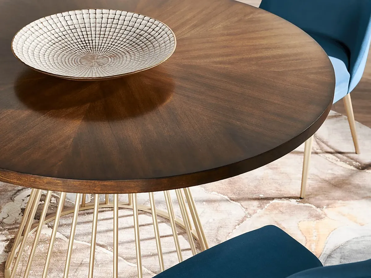 Calisi Brown 5 Pc Round Dining Room with Blue Chairs
