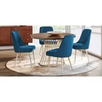 Calisi Brown 5 Pc Round Dining Room with Blue Chairs