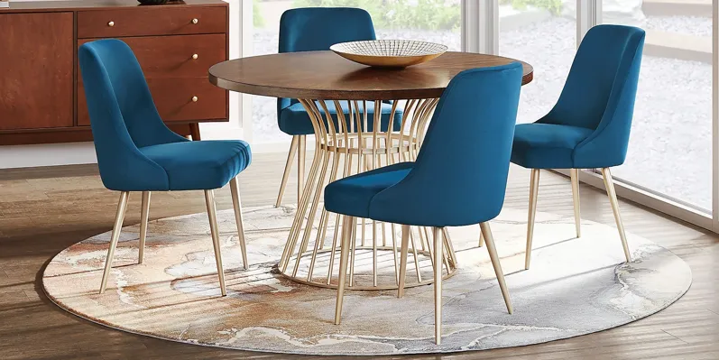 Calisi Brown 5 Pc Round Dining Room with Blue Chairs