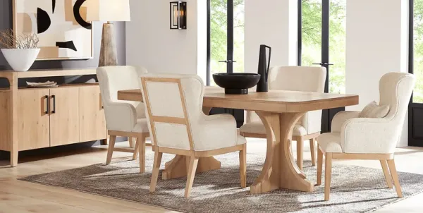 Callen Way Beige 5 Pc Trestle Dining Room with Upholstered Arm Chairs