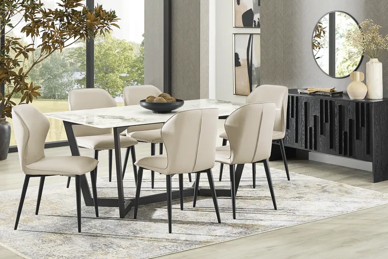 Allici Black 5 Pc Dining Room with Beige Upholstered Chairs