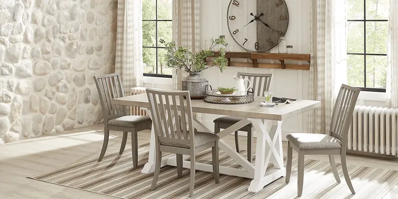 Hilton Head White 5 Pc Trestle Dining Room with Gray Chairs