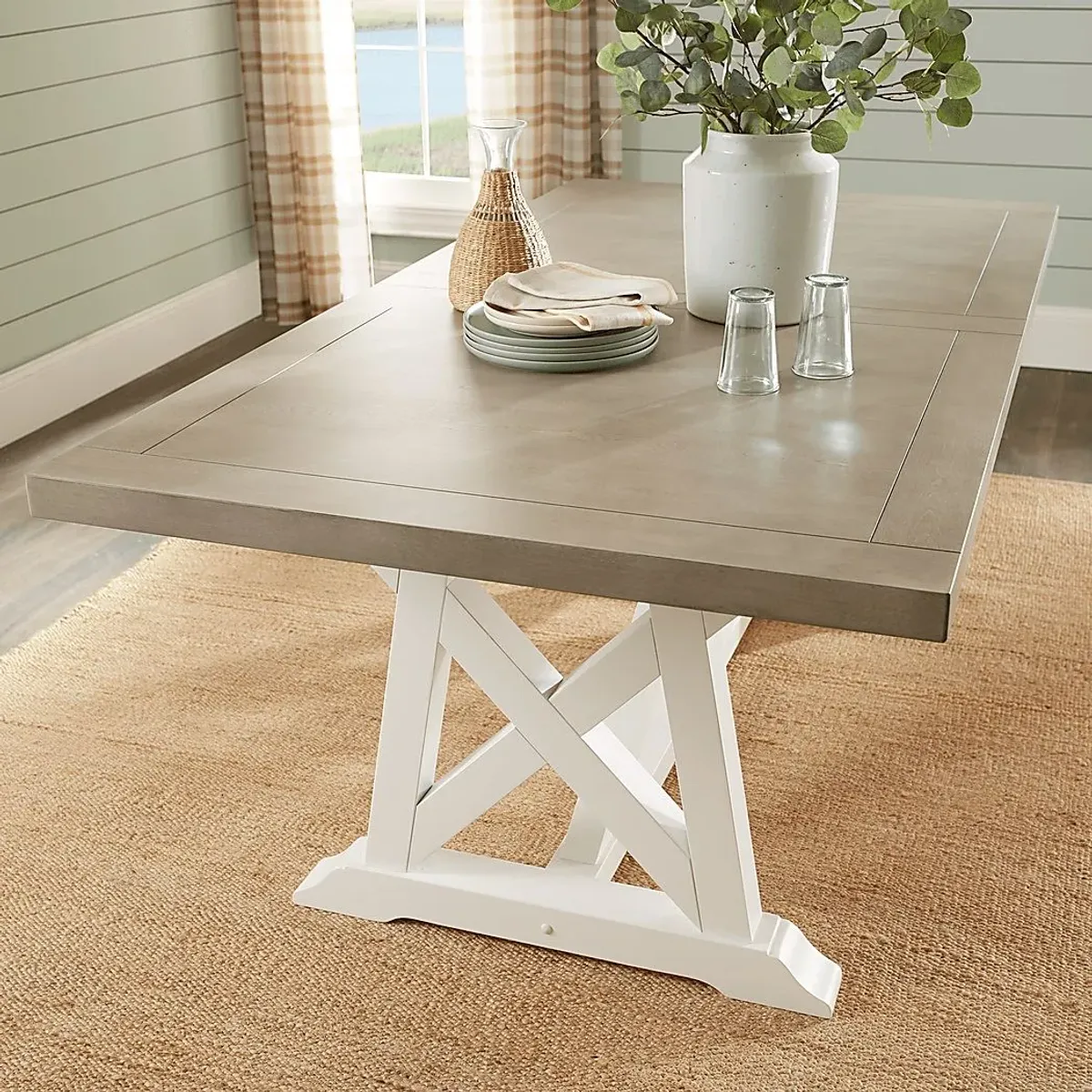 Hilton Head White 5 Pc Trestle Dining Room with Graphite Chairs
