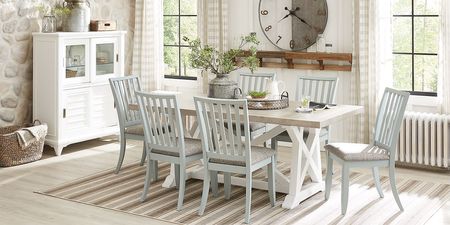 Hilton Head White 5 Pc Trestle Dining Room with Mint Chairs