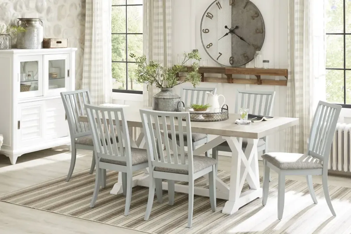 Hilton Head White 5 Pc Trestle Dining Room with Mint Chairs