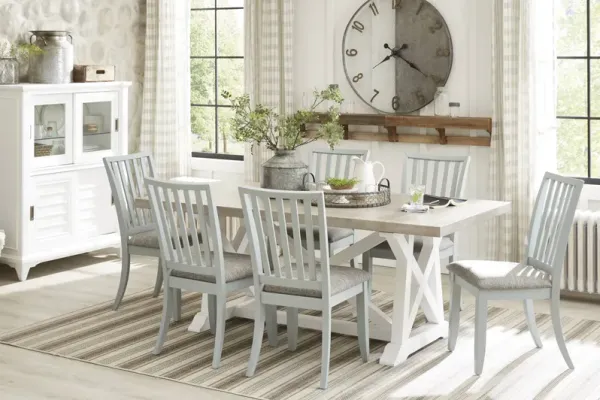 Hilton Head White 5 Pc Trestle Dining Room with Mint Chairs