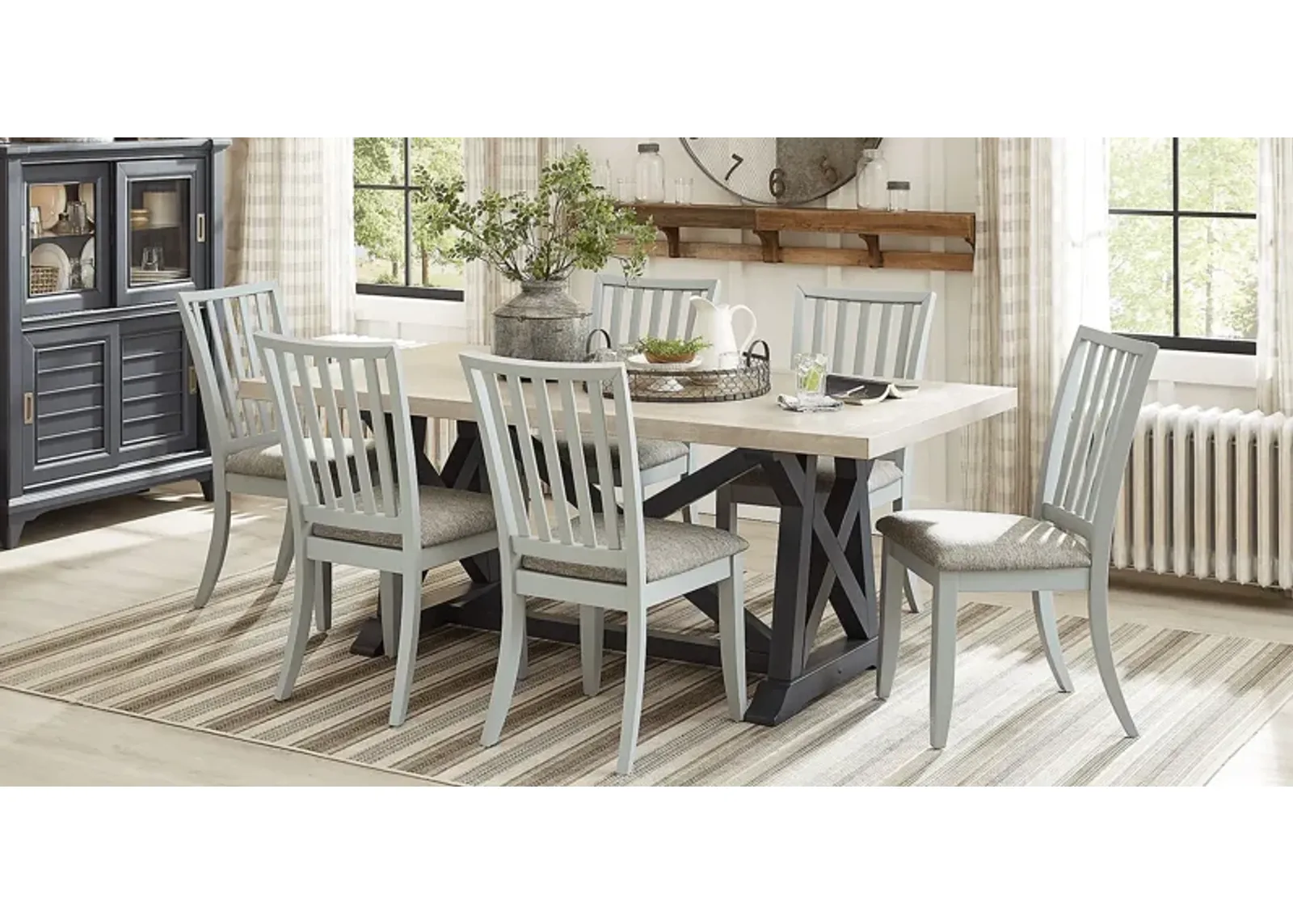 Hilton Head Graphite 5 Pc Trestle Dining Room with Mint Chairs