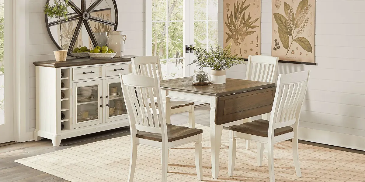 Country Lane Antique White 5 Pc Drop Leaf Dining Room with Slat Back Chairs