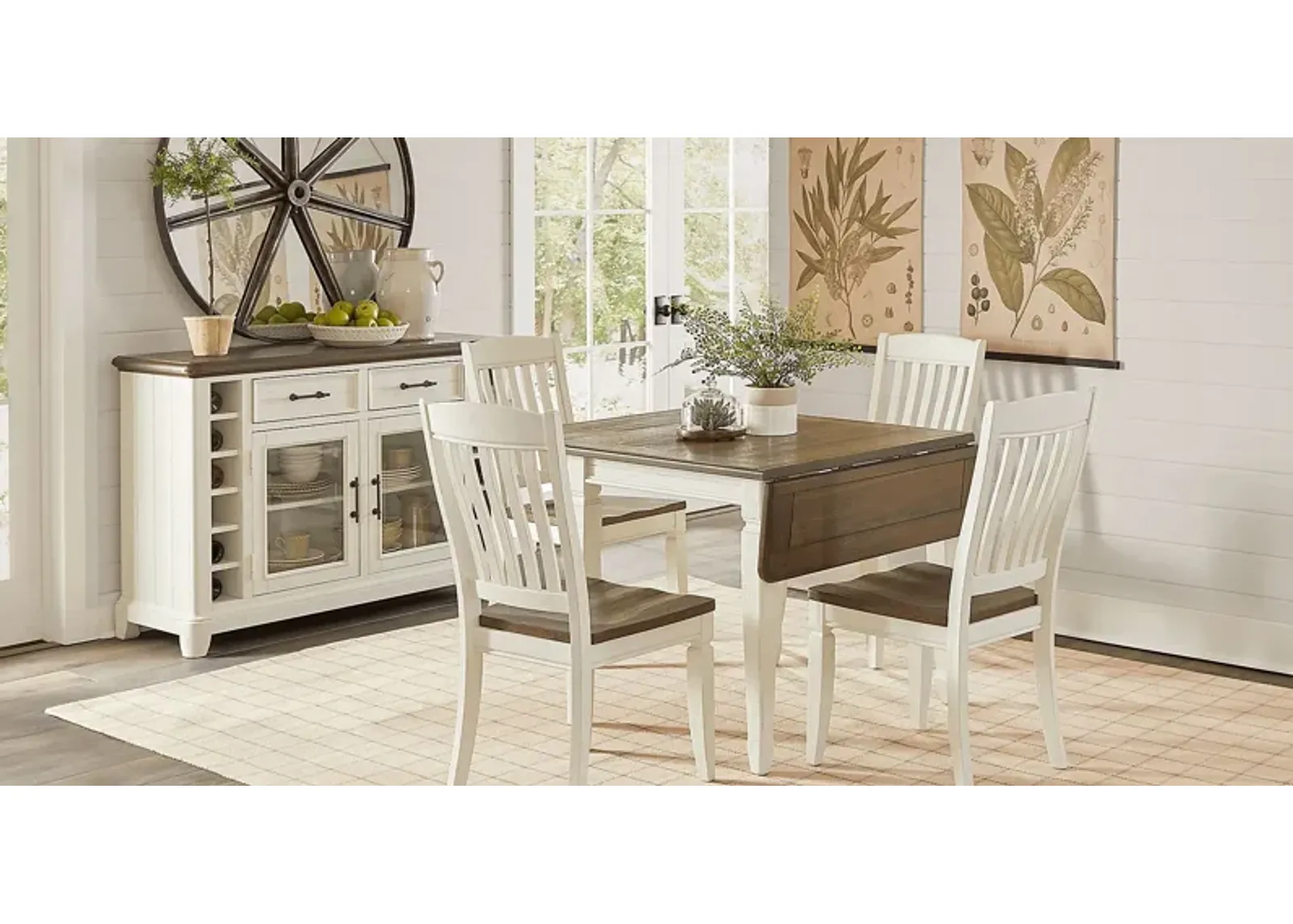 Country Lane Antique White 5 Pc Drop Leaf Dining Room with Slat Back Chairs