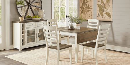 Country Lane Antique White 5 Pc Drop Leaf Dining Room with Ladder Back Chairs