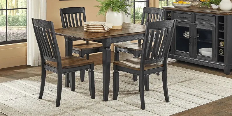Country Lane Black 5 Pc Drop Leaf Dining Room with Slat Back Chairs