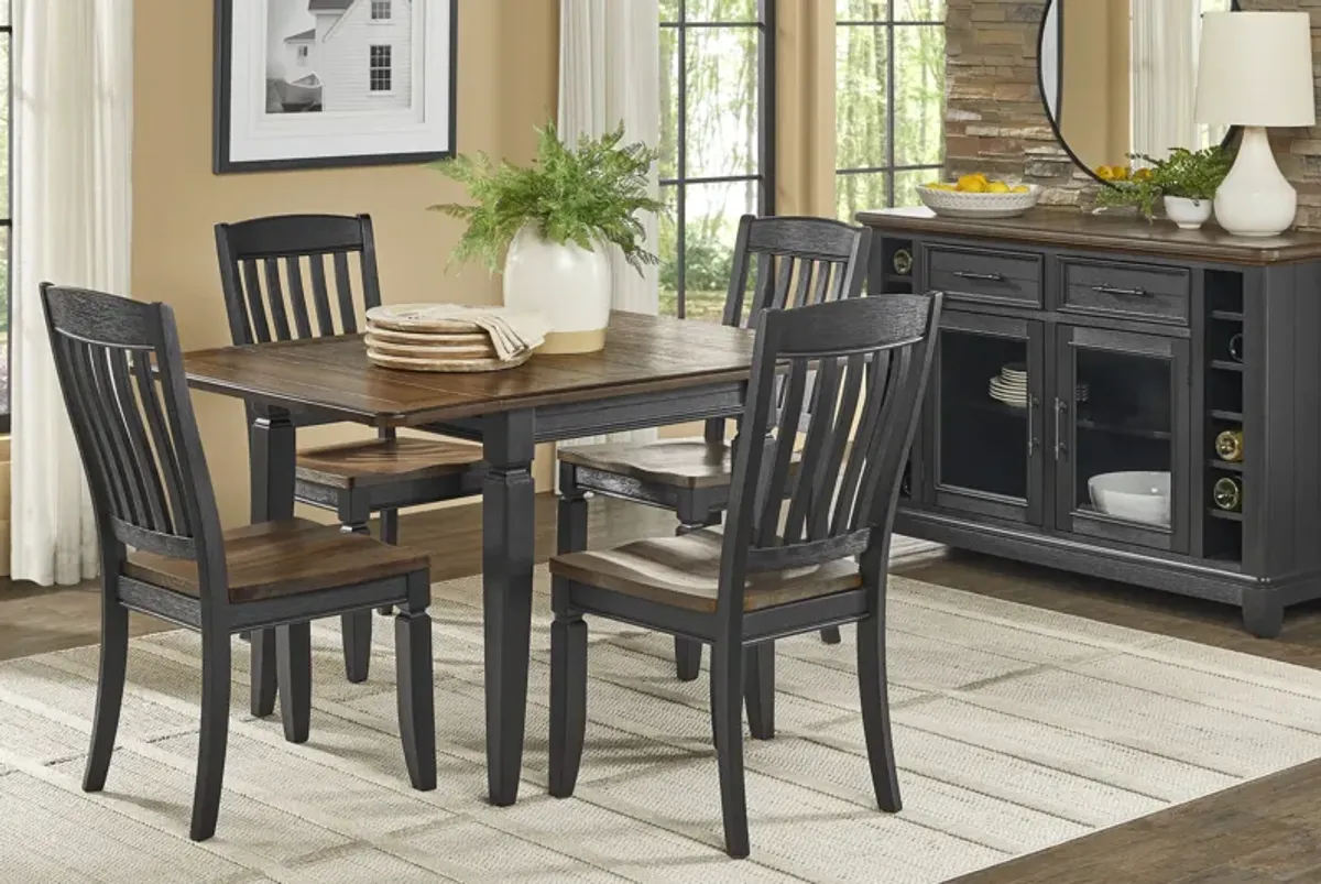Country Lane Black 5 Pc Drop Leaf Dining Room with Slat Back Chairs