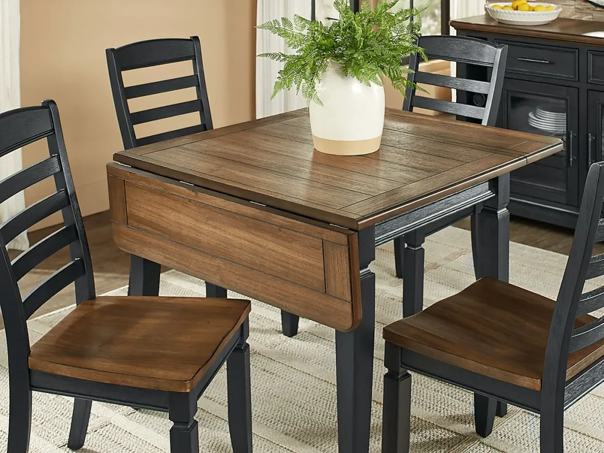 Country Lane Black 5 Pc Drop Leaf Dining Room with Ladder Back Side Chairs