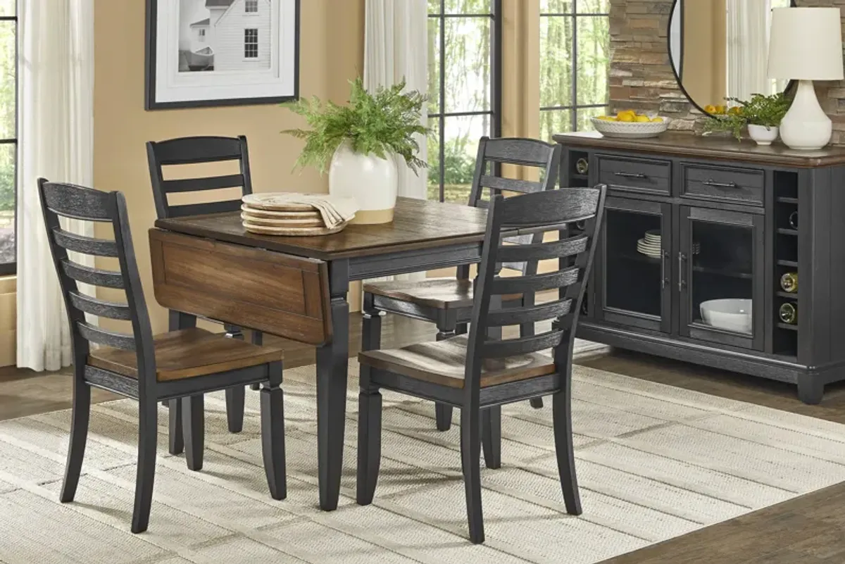 Country Lane Black 5 Pc Drop Leaf Dining Room with Ladder Back Side Chairs