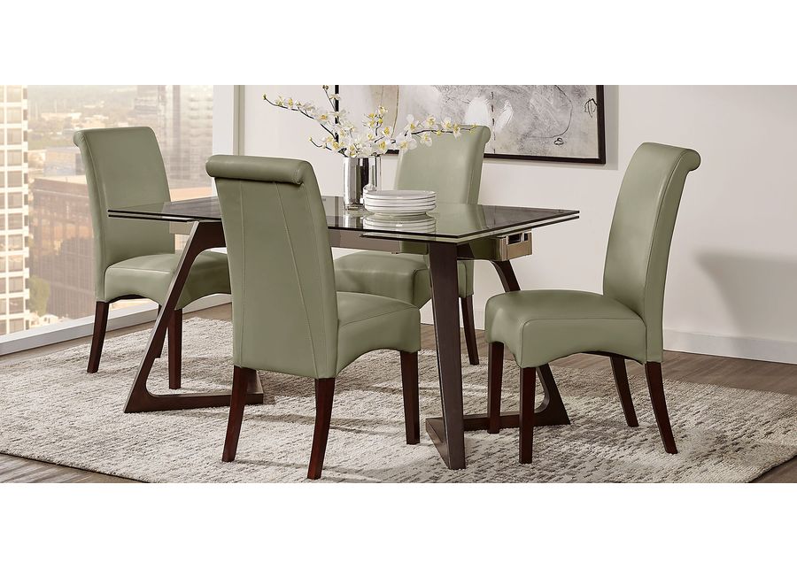 Amhearst Brown 5 Pc Rectangle Dining Set with Green Chairs