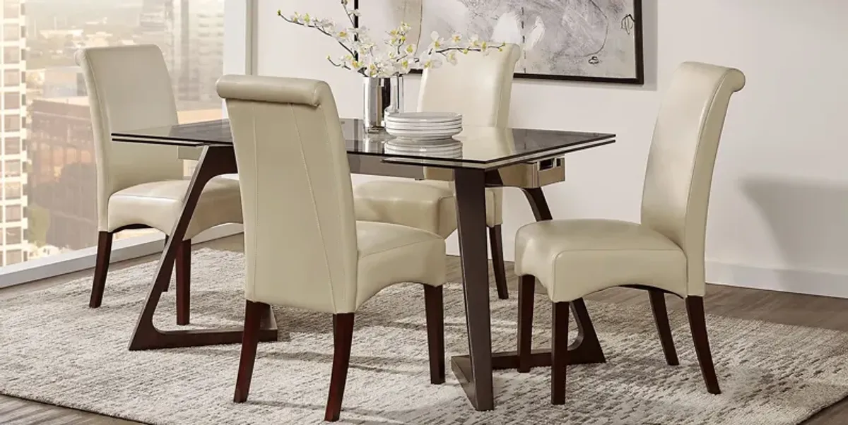 Amhearst Brown 5 Pc Rectangle Dining Set with Ivory Chairs