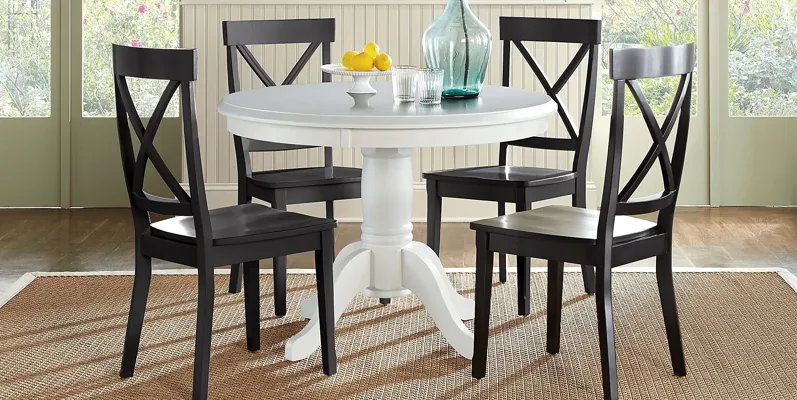 Brynwood White 5 Pc Round Dining Set with Black Chairs