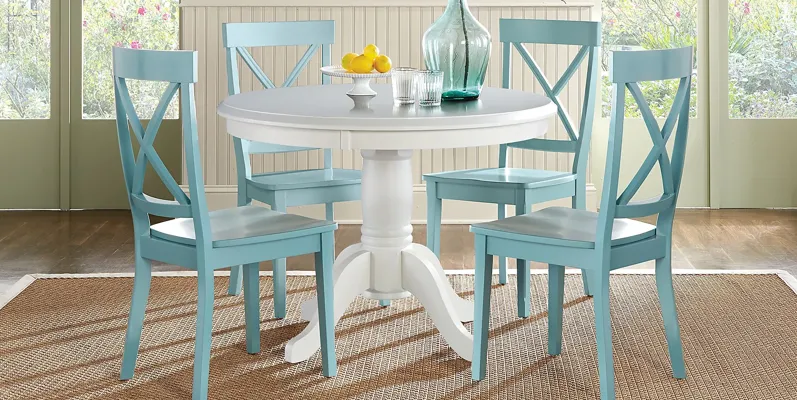 Brynwood White 5 Pc Round Dining Set with Blue Chairs
