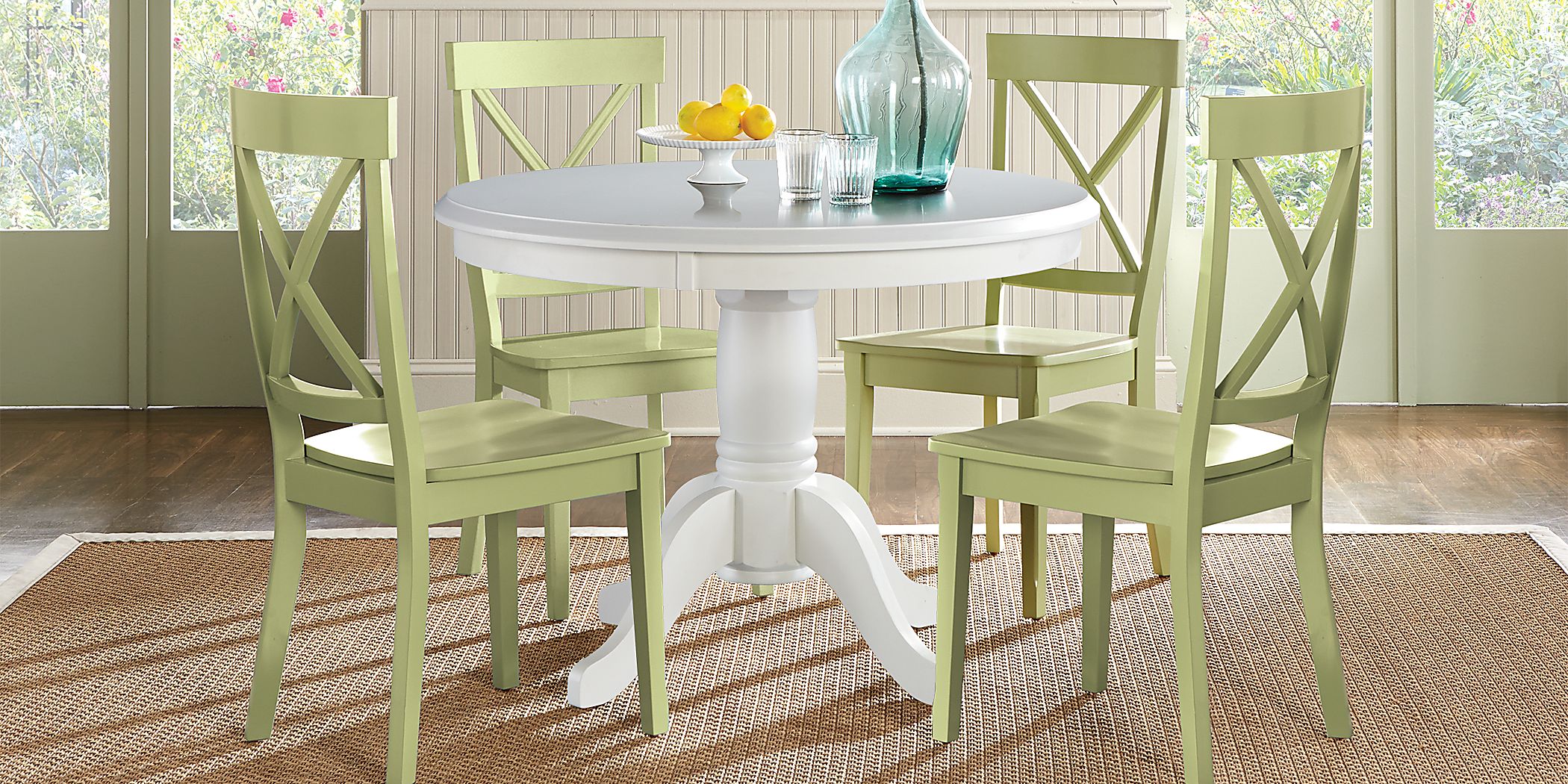 Brynwood White 5 Pc Round Dining Set with Green Chairs